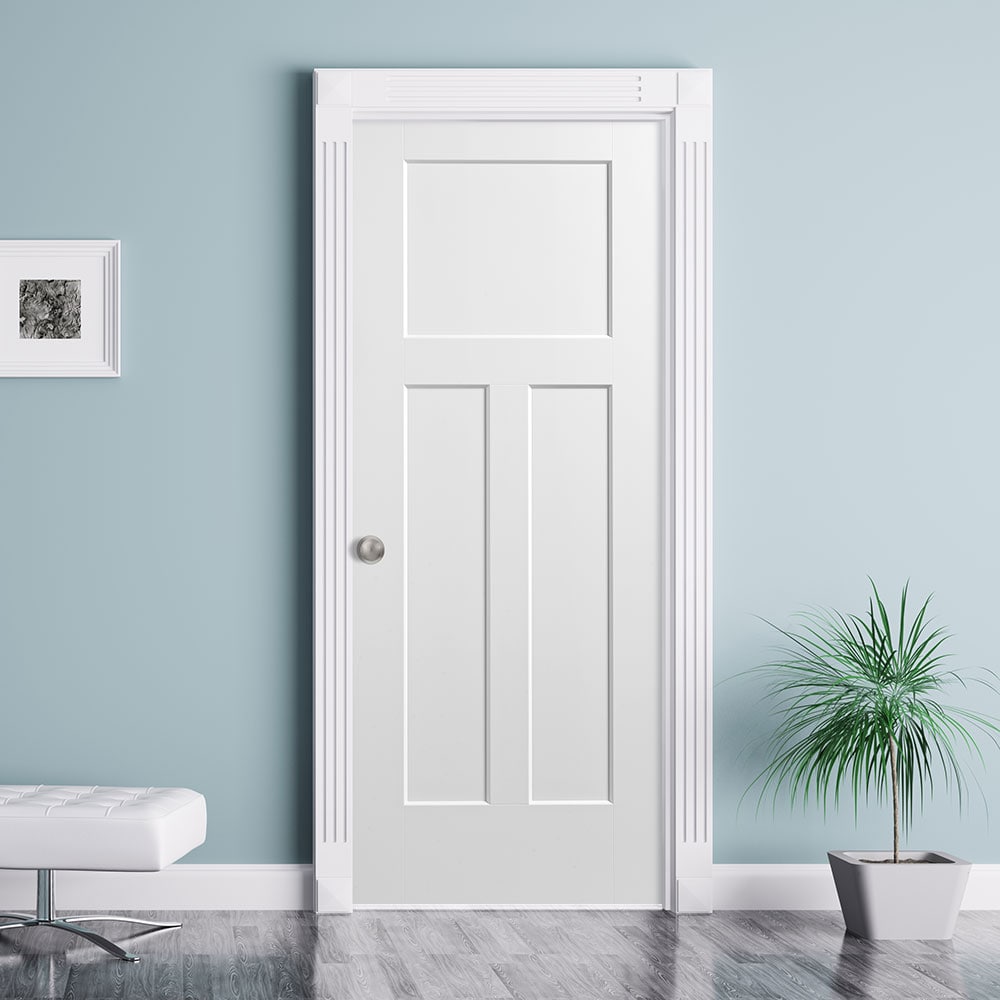 Masonite 24-in x 80-in Primed White 3-Panel Craftsman Hollow Core Molded Composite Left-Hand Inswing Single Prehung Interior Door