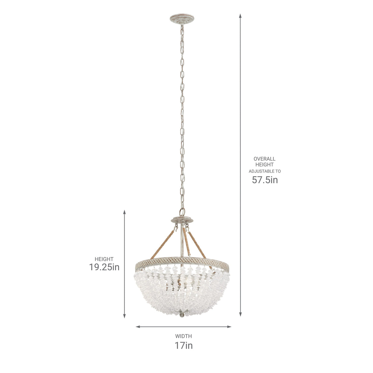 Kichler Kona Cay 3-Light Distressed Antique White Coastal Frosted Glass Bowl Medium Hanging Pendant Light