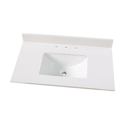 37 in. W x 22 in. D Engineered Marble Vanity Top in Snowstorm with White Single Trough Sink - Super Arbor