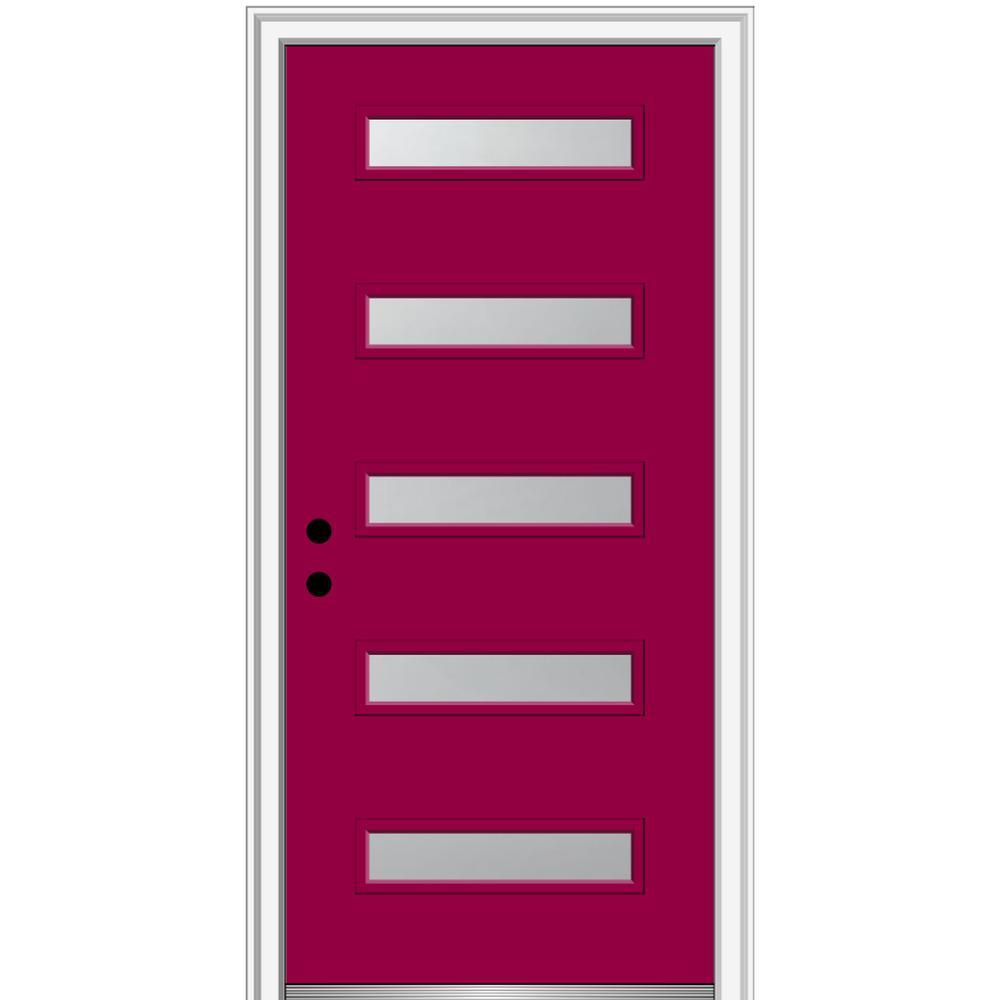 36 in. x 80 in. Davina Right-Hand Inswing 5-Lite Frosted Glass Painted Steel Prehung Front Door on 4-9/16 in. Frame - Super Arbor