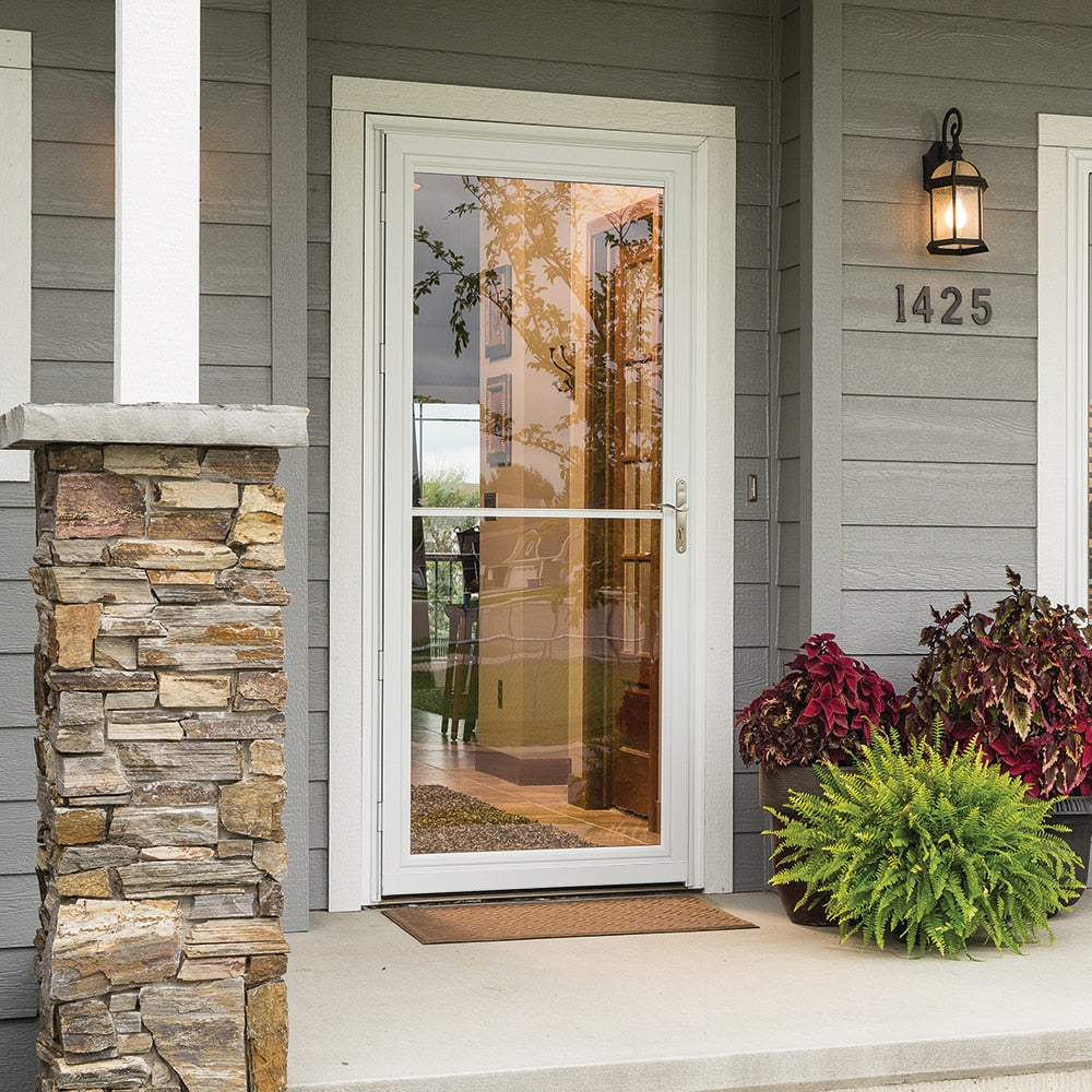 Pella Rolscreen 36-in x 81-in Black Full-View Retractable Screen Aluminum Storm Door