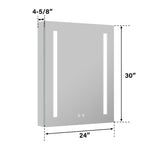 WELLFOR VICK 24-in x 30-in Lighted LED Fog Free Surface/Recessed Mount Silver Mirrored Soft Close Medicine Cabinet with Outlet
