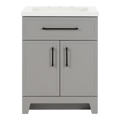 Style Selections Potter 24-in Gray Single Sink Bathroom Vanity with White Cultured Marble Top