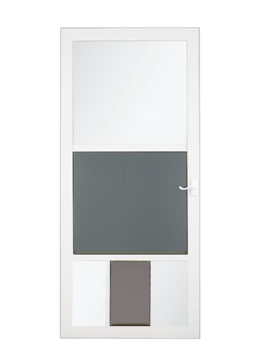 LARSON Pet View 36-in x 81-in White Full-view Self-storing Aluminum Storm Door with White Handle