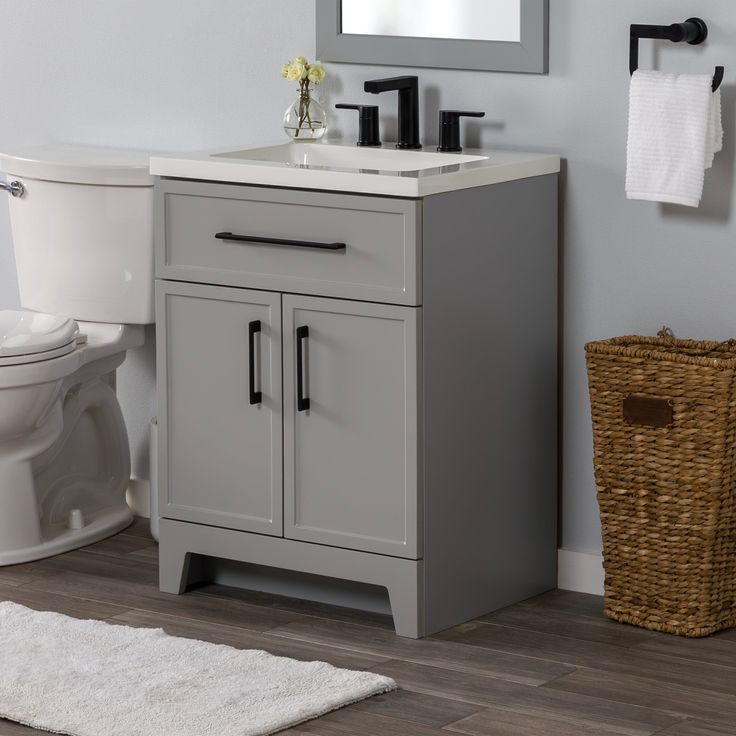Style Selections Potter 24-in Gray Single Sink Bathroom Vanity with White Cultured Marble Top