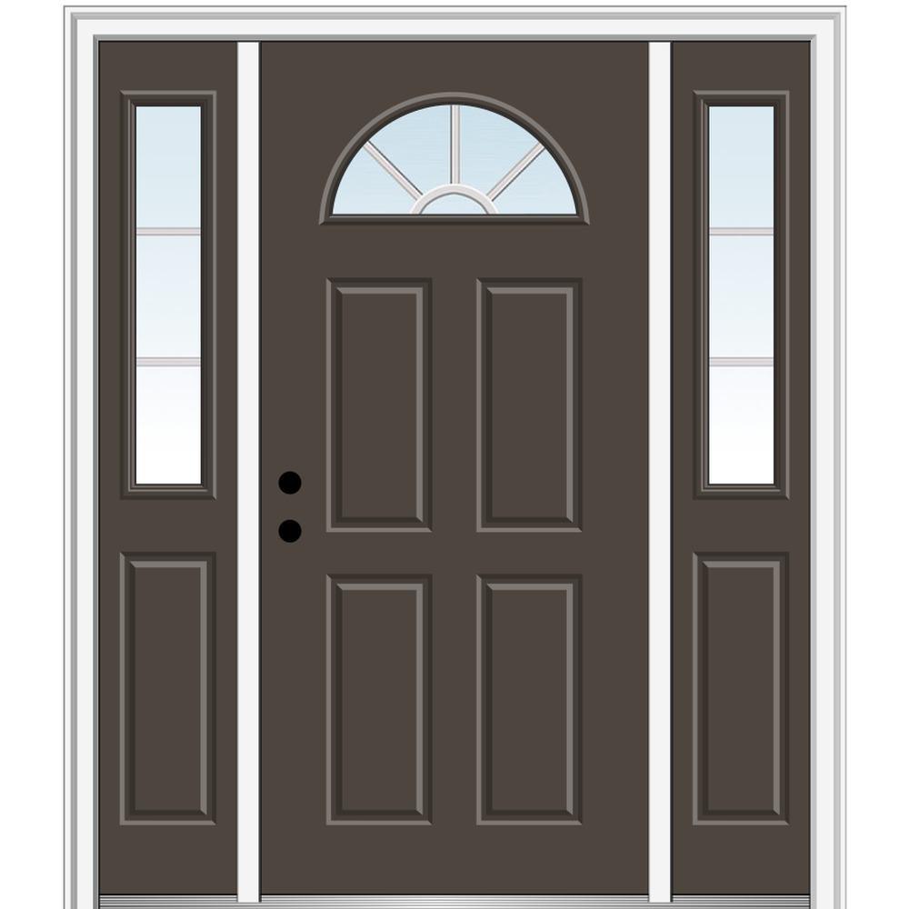 68.5 in. x 81.75 in. Internal Grilles Right-Hand Inswing 1/4-Lite Clear Painted Steel Prehung Front Door with Sidelites - Super Arbor