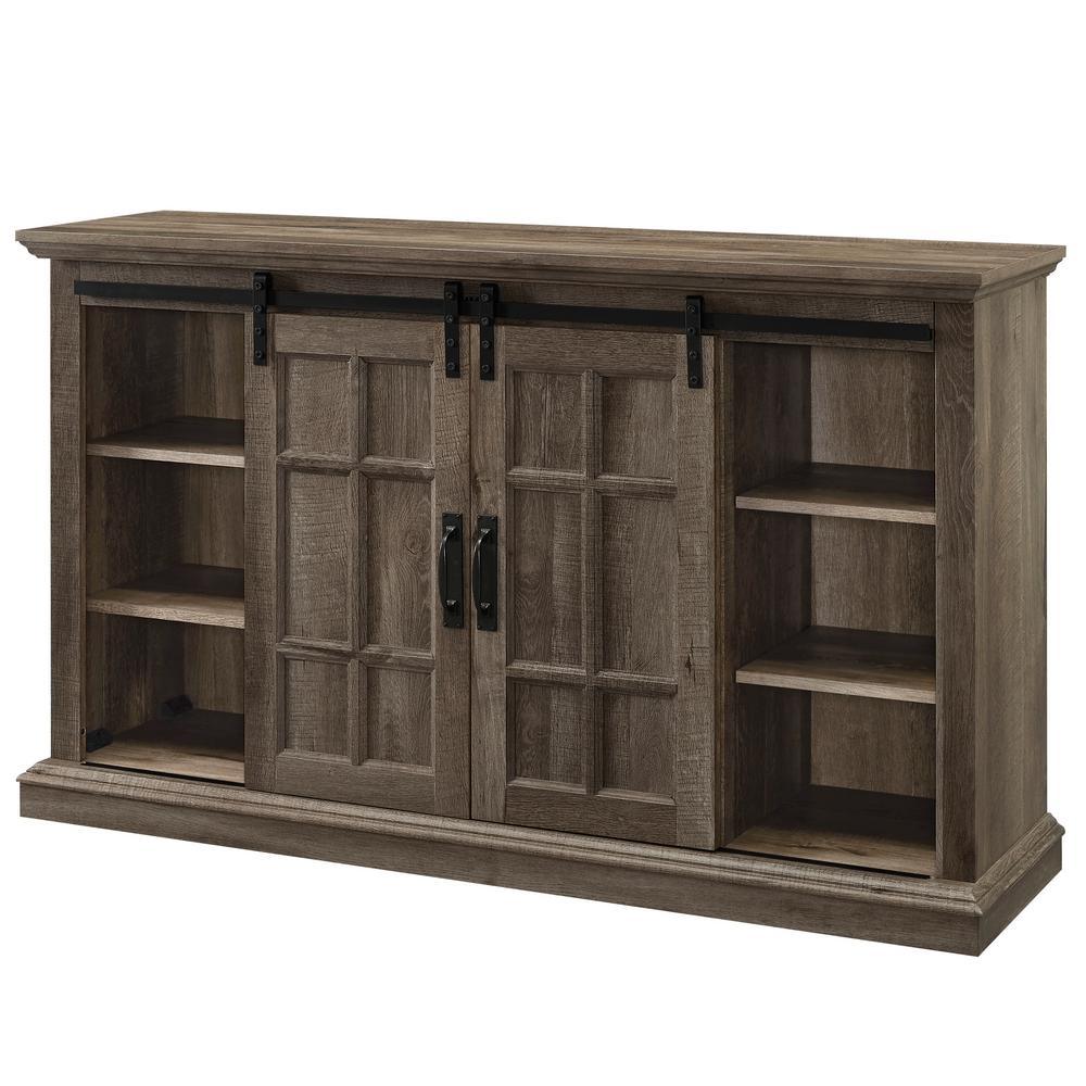 Colton 55 in. W Freestanding Infrared Electric Fireplace TV Stand with Sliding Door in Aged Oak - Super Arbor
