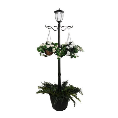 Solar Powered Outdoor LED Black Lamp Post with Planter