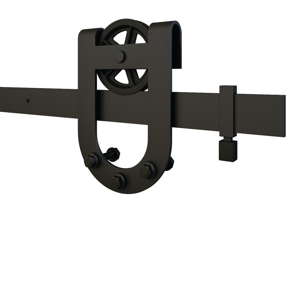 78-3/4 in. x 1-9/16 in. Black Steel Horseshoe Rail Sandy Sliding Door Hardware Kit - Super Arbor