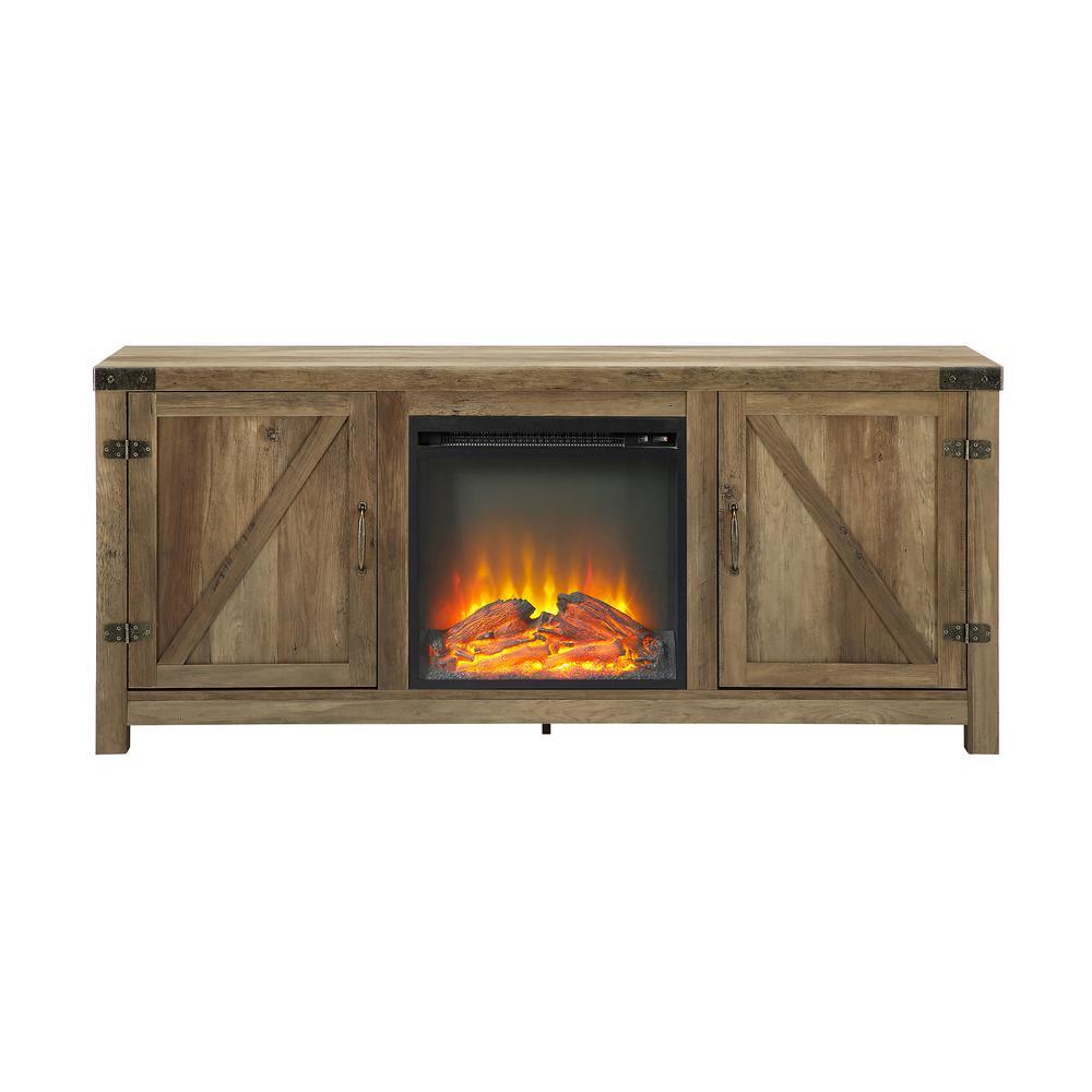 58 in. Rustic Barnwood Modern Farmhouse Barn Door Fireplace TV Stand Storage Console - Super Arbor