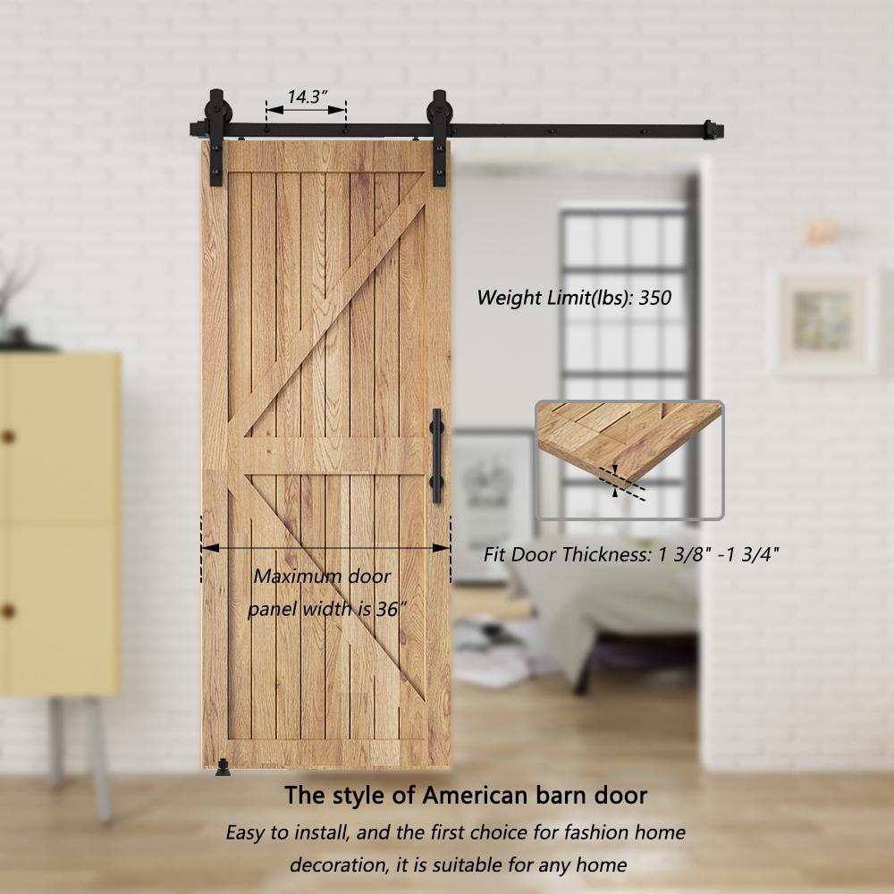 6 ft./72 in. Black Steel Strap Sliding Barn Door Track and Hardware Kit with 12 in. Cylinder Handle and Floor Guide - Super Arbor