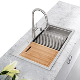 All-in-One Drop-In Stainless Steel 33 in. 4-Hole 50/50 Double Bowl Workstation Sink with Faucet and Accessories Kit - Super Arbor