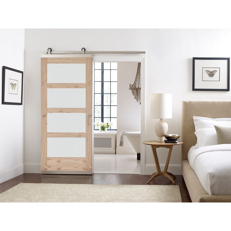 JELD-WEN 36-in x 80-in Unfinished Frosted Glass White Cedar Wood Single Barn Door