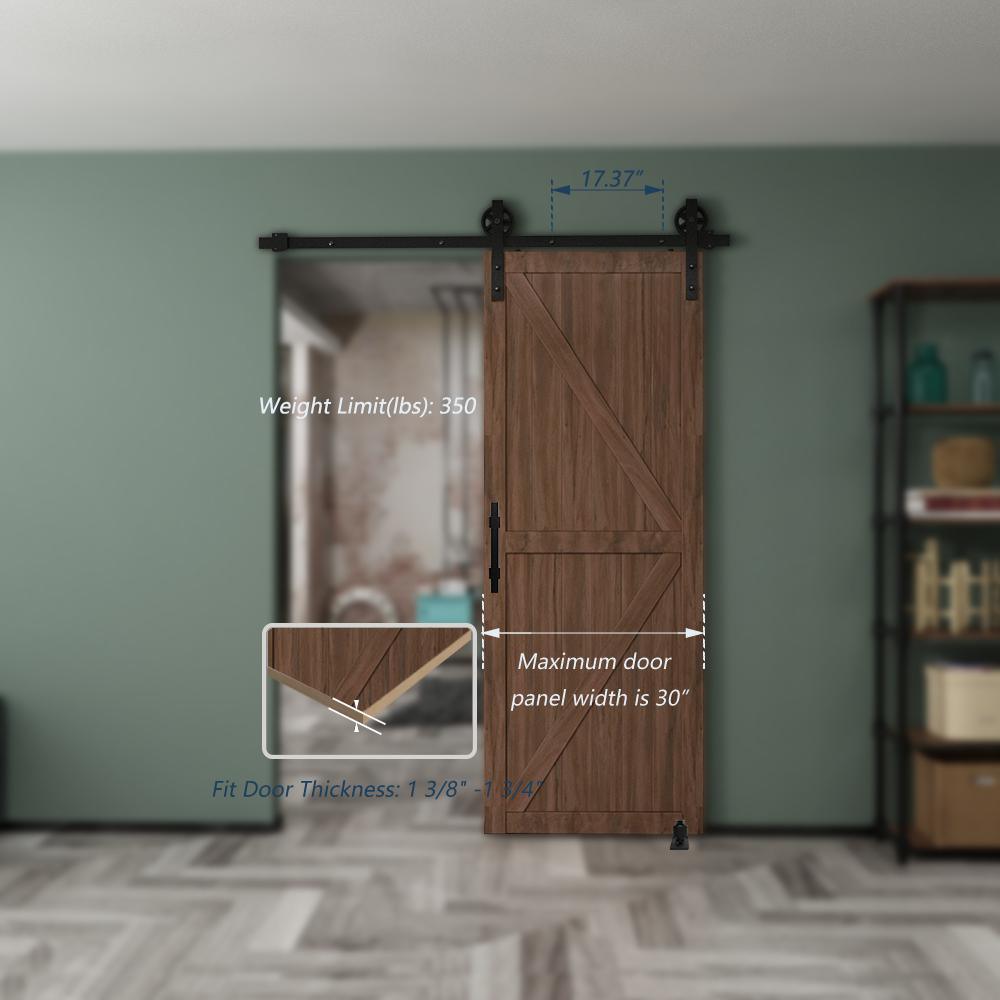 5 ft./60 in. Black Steel Bent Strap Sliding Barn Door Track and Hardware Kit with 12 in. Square Pull and Flush Handle - Super Arbor