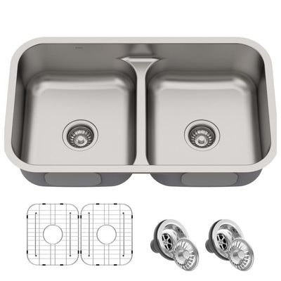Premier Undermount Stainless Steel 32 in. 16-Gauge 50/50 Double Bowl Kitchen Sink - Super Arbor