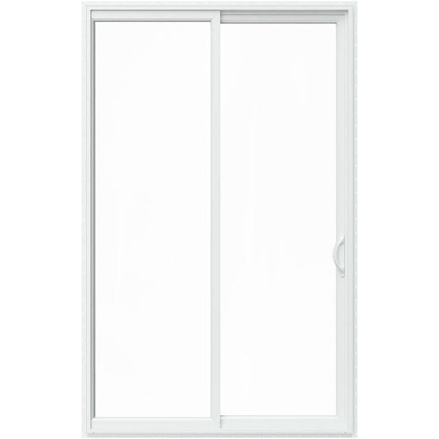 JELD-WEN 96-in x 80-in 4-9/16-in Low-e White Vinyl Sliding Right-Hand Sliding Double Patio Door Screen Included
