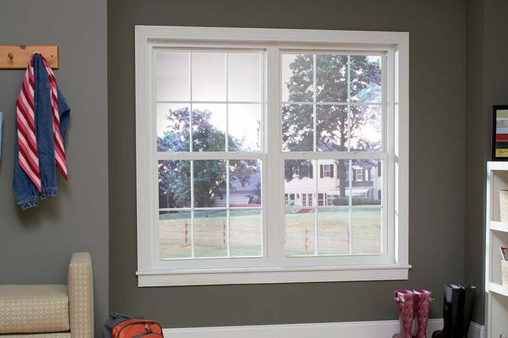RELIABILT 105 Series New Construction 35-1/2-in x 47-1/2-in x 2-5/8-in Jamb White Vinyl Low-e Argon Single Hung Window with Grids Half Screen Included