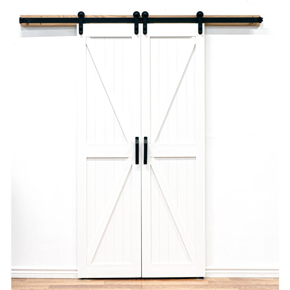 36 in. x 84 in. Board and Batten Composite PVC White Split Sliding Barn Door with Hardware Kit - Super Arbor