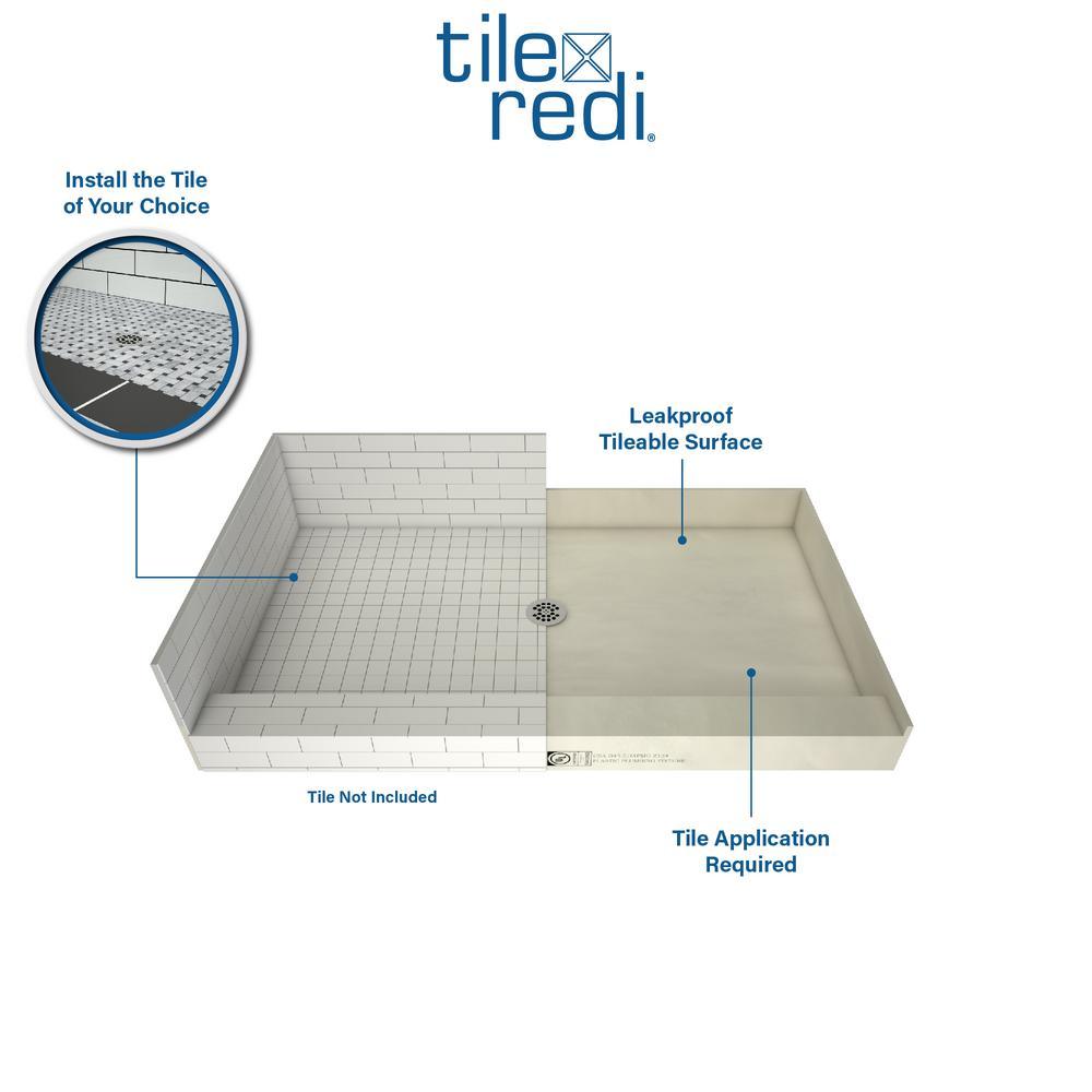 Redi Base 48 in. x 72 in. Single Threshold Shower Base with Center Drain and Polished Chrome Drain Plate - Super Arbor