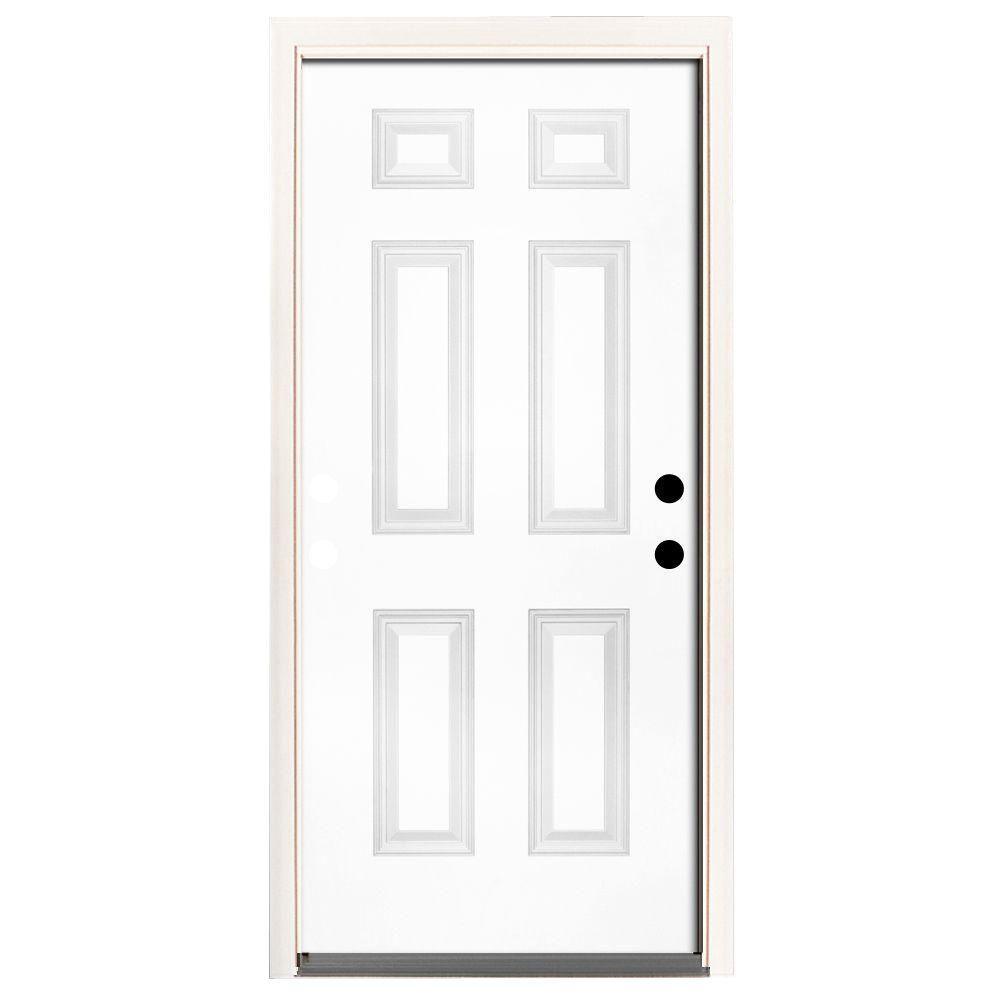 42 in. x 80 in. Premium 6 Panel Primed White Steel Prehung Front Door - Super Arbor