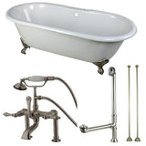 Classic Double Ended 66 in. Cast Iron Clawfoot Bathtub in White and Faucet Combo in Brushed Nickel - Super Arbor