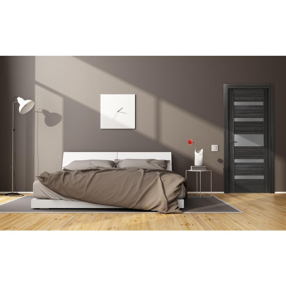 36 in. x 80 in. Gina Gray Oak Finished Frosted Glass 5 Lite Solid Core Wood Composite Interior Door Slab No Bore - Super Arbor