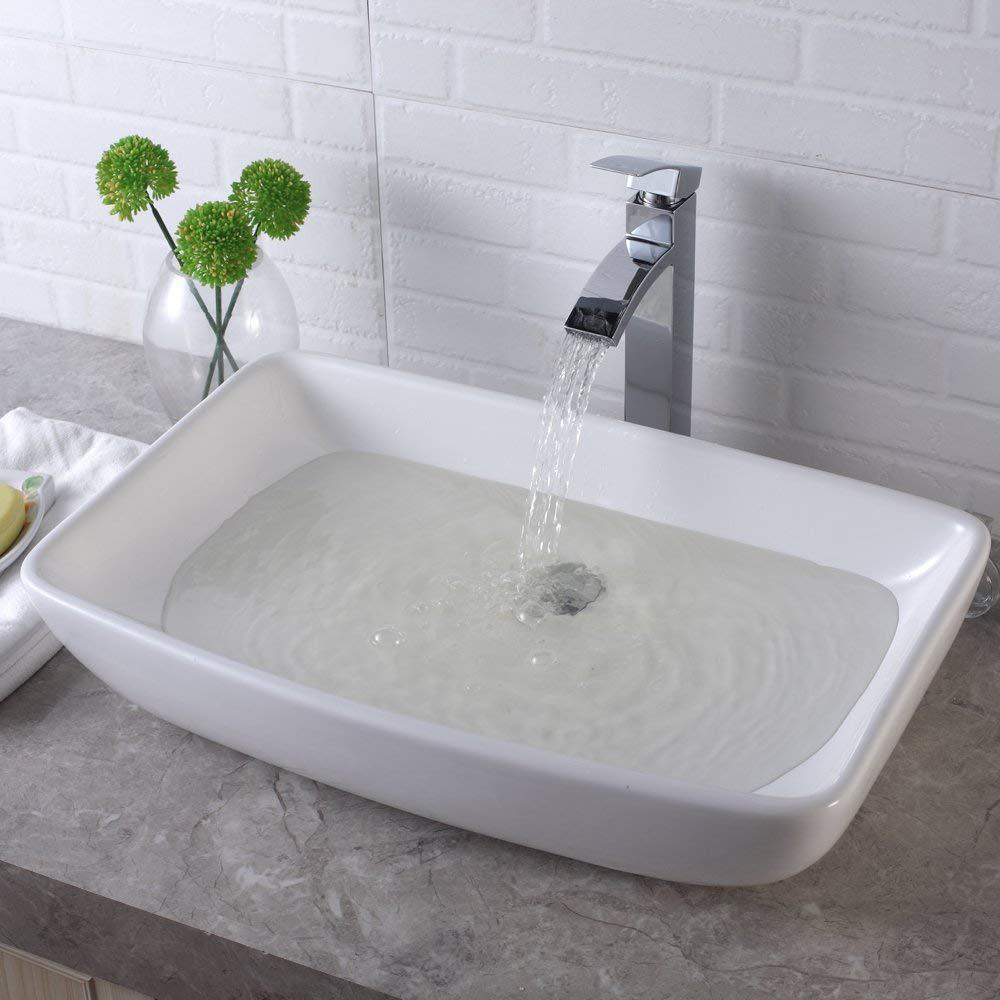 24 in. x 15 in. Modern Rectangle Bathroom Above in White Porcelain Ceramic Vessel Vanity Sink Art Basin - Super Arbor