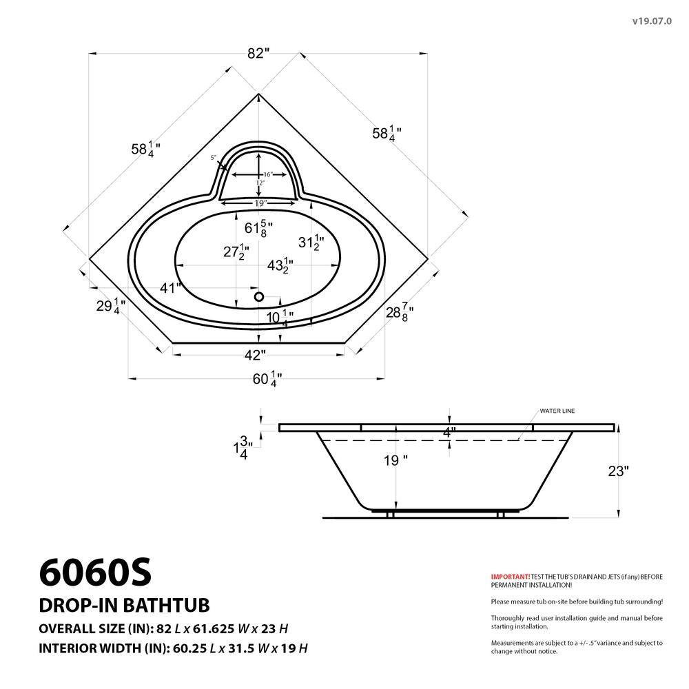 Malachite 5 ft. Acrylic Center Drain Corner Drop-in Non-Whirlpool Bathtub in White - Super Arbor