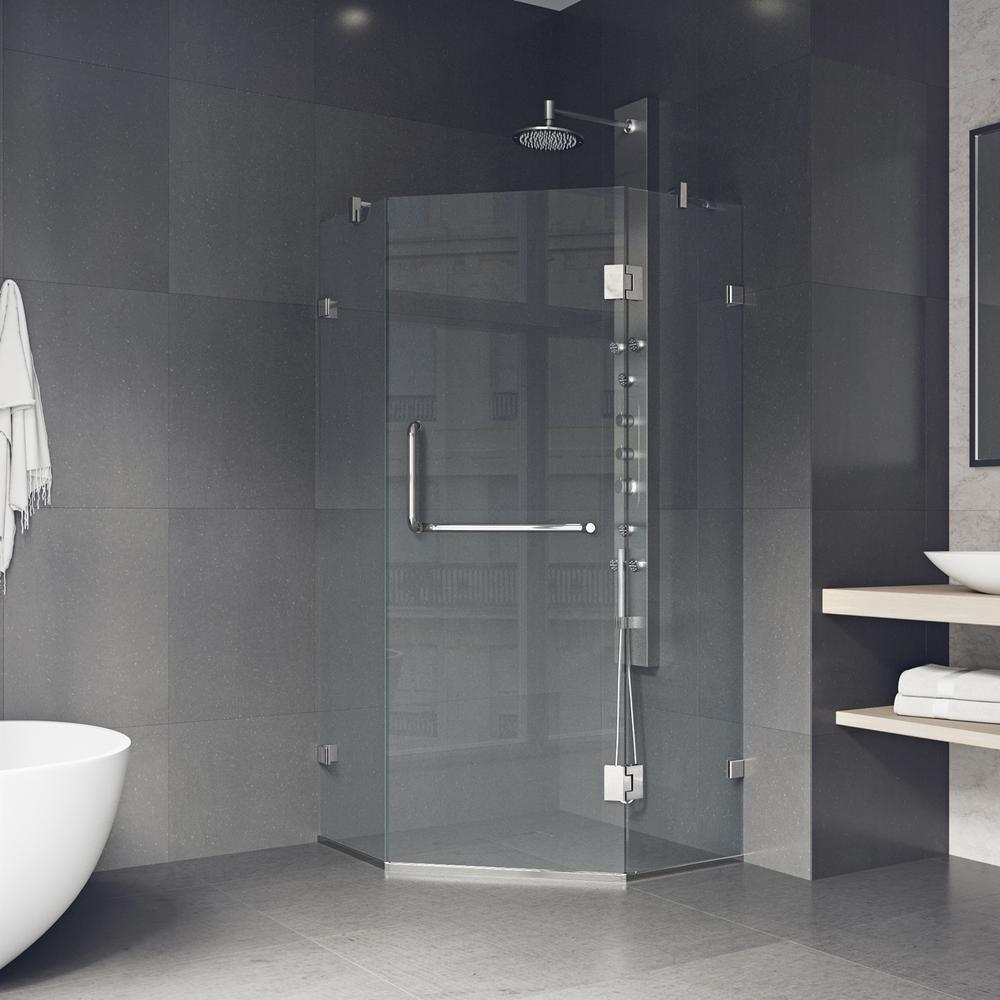 Piedmont 36.125 in. x 73.375 in. Frameless Neo-Angle Hinged Corner Shower Enclosure in Brushed Nickel with Clear Glass - Super Arbor