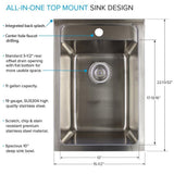 All-in-One 15.5 in. x 22.4 in. x 34.9 in. Metal Drop-In Laundry/Utility Sink and Cabinet in White - Super Arbor