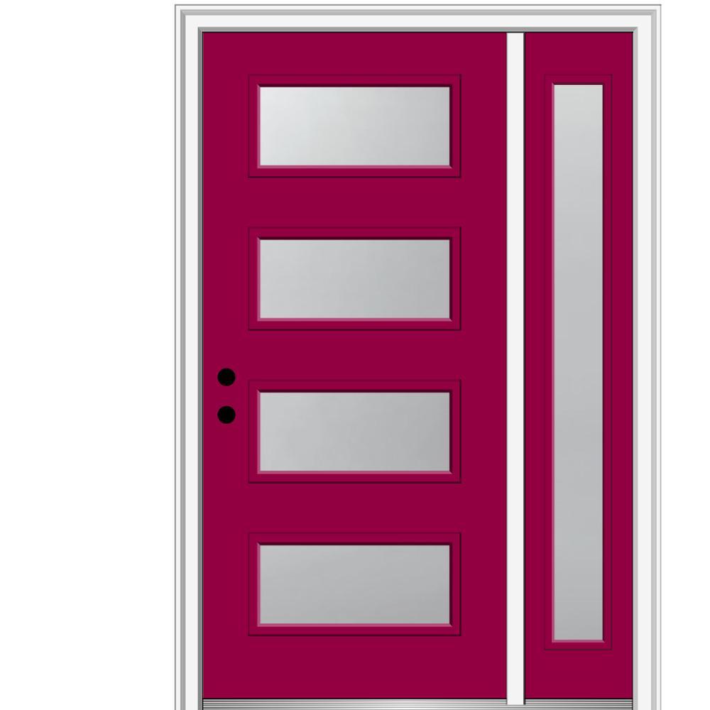 51 in. x 81.75 in. Celeste Frosted Glass Left-Hand Inswing 4-Lite Eclectic Painted Steel Prehung Front Door w/ Sidelite - Super Arbor