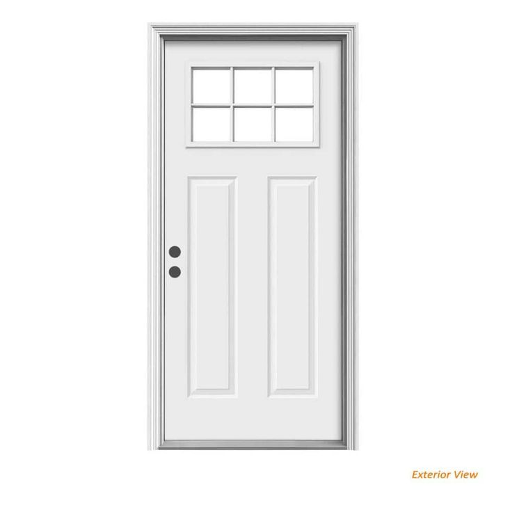 30 in. x 80 in. 6 Lite Craftsman Primed Steel Prehung Right-Hand Inswing Front Door w/Brickmould