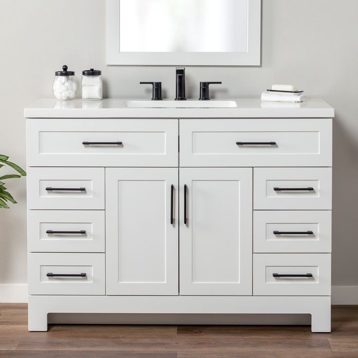 Style Selections Cauley 48-in White Single Sink Bathroom Vanity with White Cultured Marble Top