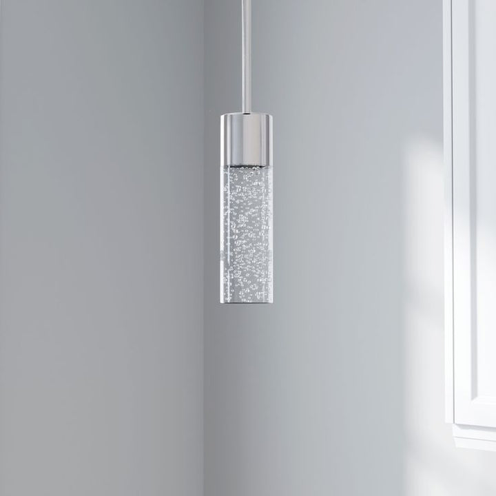 Style Selections Dunwynn Polished Nickel Modern/Contemporary Seeded Glass Cylinder LED Pendant Light