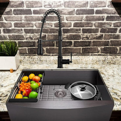 All-in-One Matte Black Finished Stainless Steel 30 in. x 20 in. Farmhouse Apron Mount Kitchen Sink with Faucet