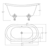 69 in. Fiberglass Double Slipper Clawfoot Non-Whirlpool Bathtub in Matte Antique Brass - Super Arbor