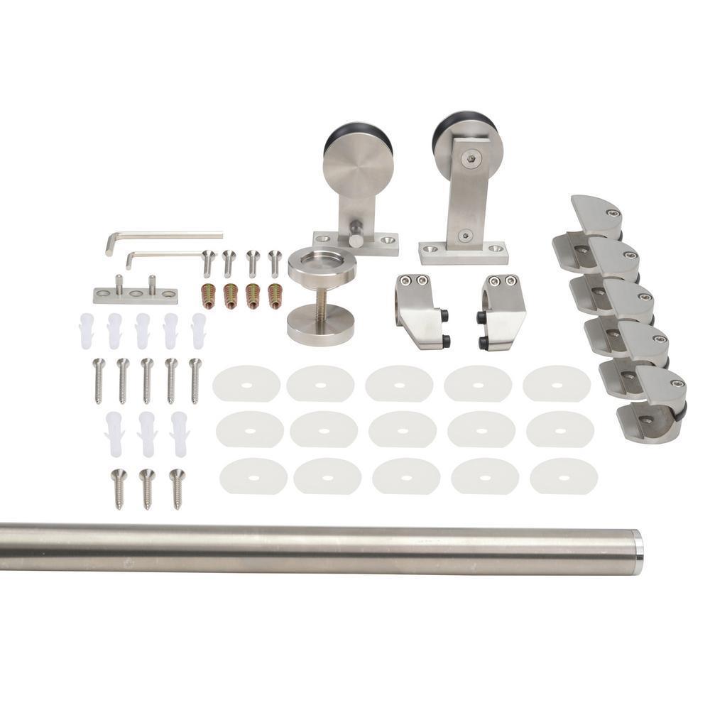 Top Mount 79 in. Stainless Steel Barn Style Sliding Door Track and Hardware Set - Super Arbor