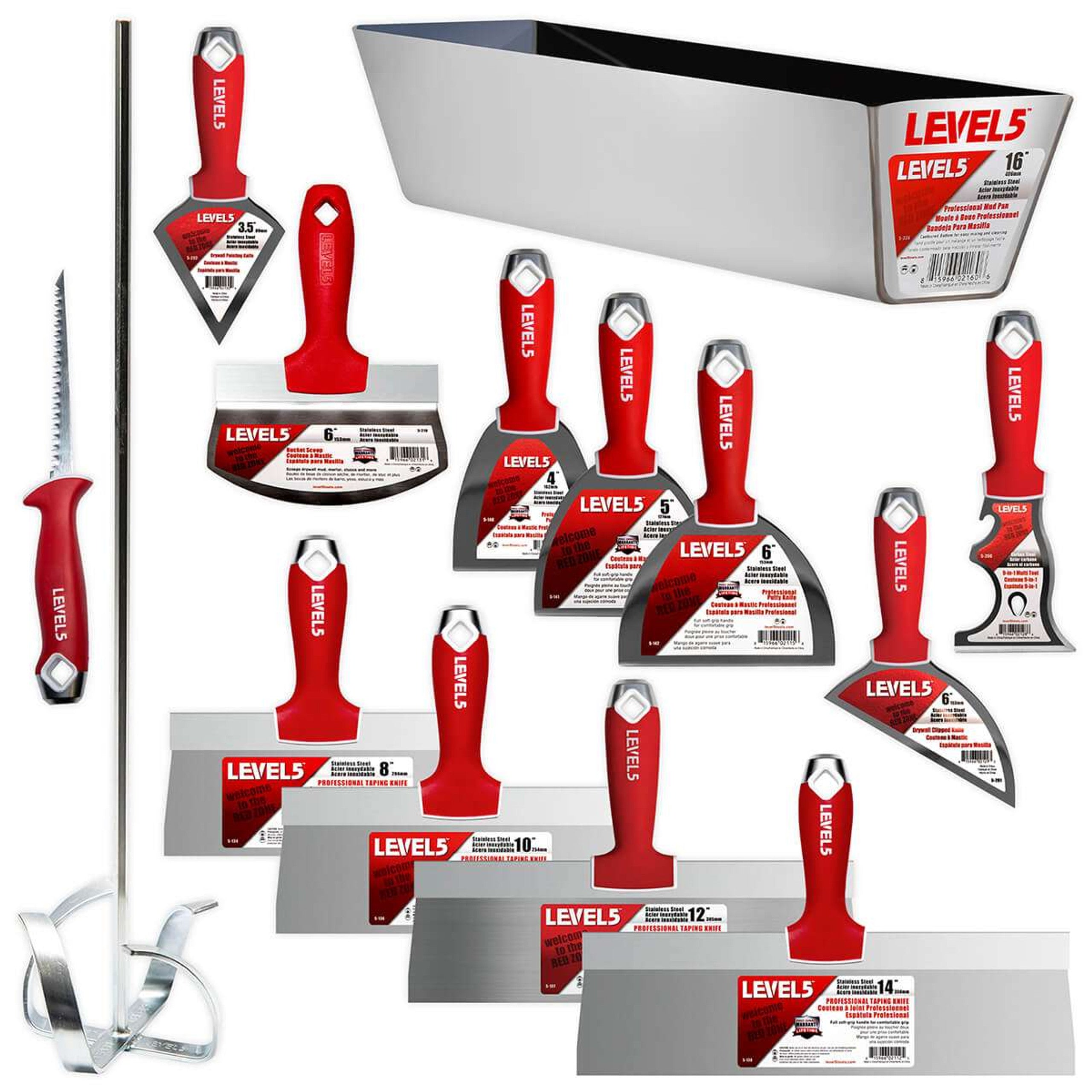 LEVEL5 Deluxe Stainless Drywall Hand Tool Set with Soft-Grip Handles ...