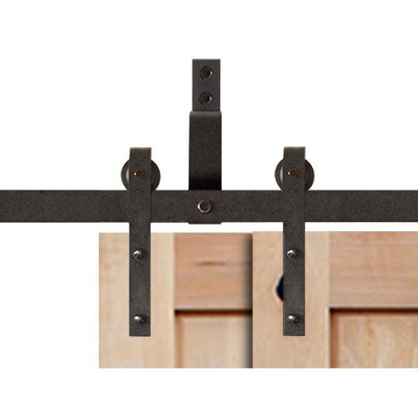 60in.x80in.Bypass Rustic Unf 2-PNL V-Groove Solid Core Knotty Alder Wood Sliding Barn Door with Bronze Hardware Kit - Super Arbor