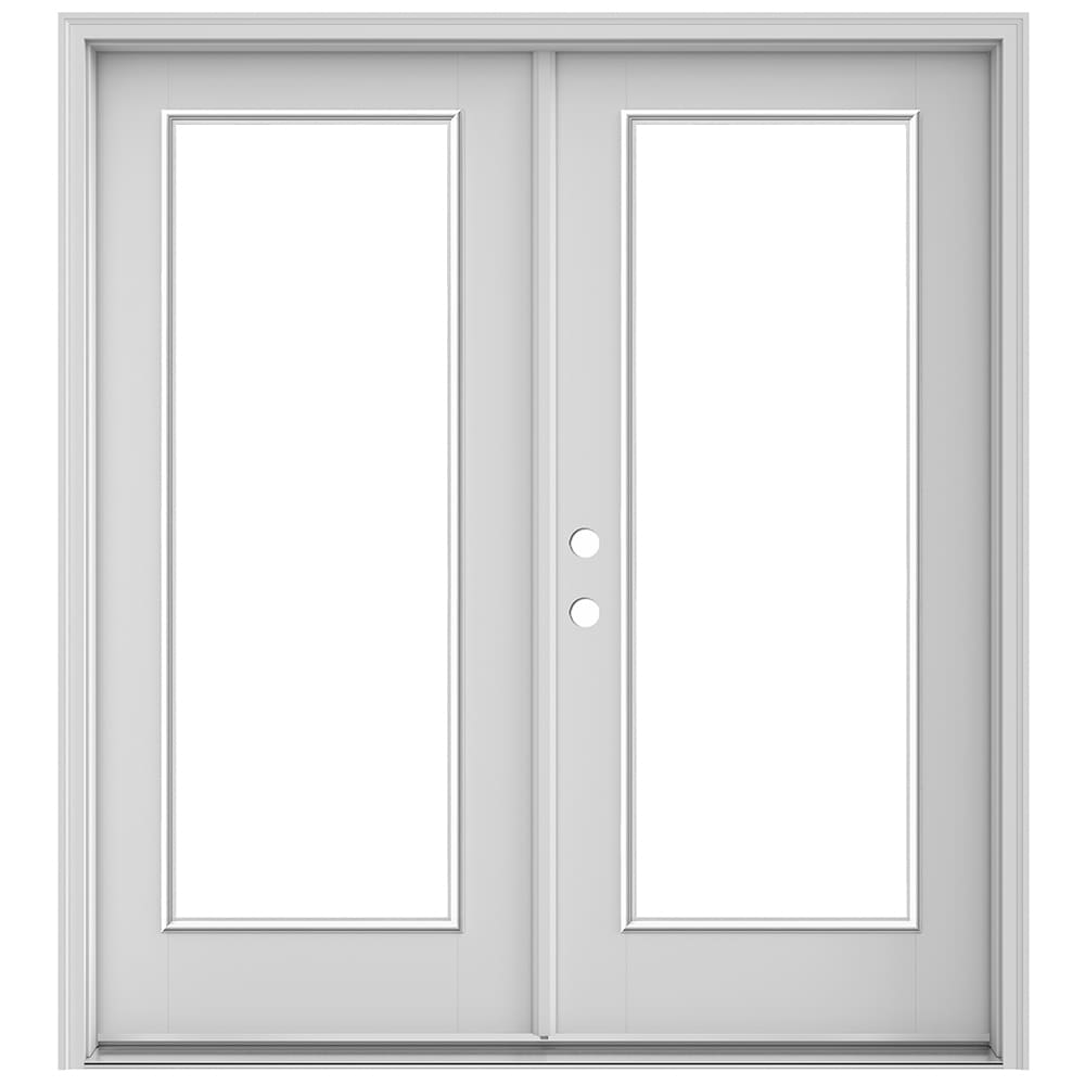 JELD-WEN F-3500 72-in x 80-in 4-9/16-in Jamb Primed Fiberglass French Right-Hand Inswing Double Patio Door with Low-E Glass, Brickmould Included