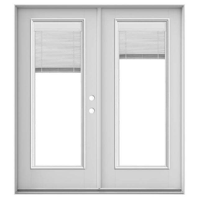 JELD-WEN 72-in x 80-in 4-9/16-in Jamb Low-E Blinds-Between-the-Glass Primed Fiberglass French Left-Hand Inswing Double Patio Door