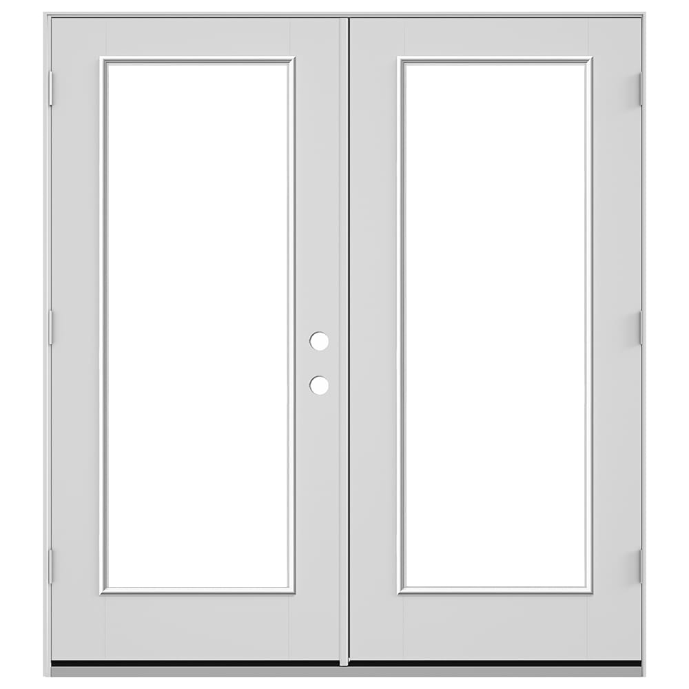 JELD-WEN F-3500 72-in x 80-in 4-9/16-in Jamb Primed Fiberglass French Right-Hand Inswing Double Patio Door with Low-E Glass, Brickmould Included