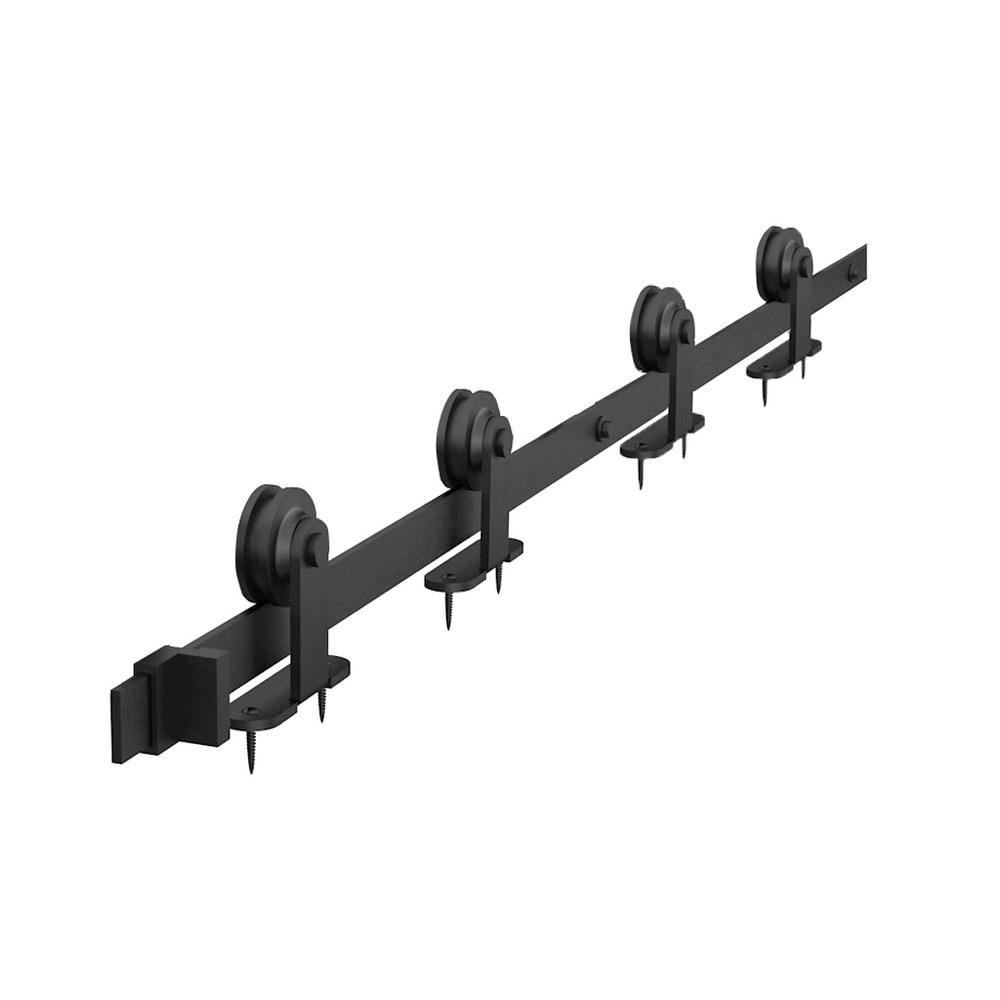 6.6 ft./79 in. Top Mount Sliding Barn Door Hardware Track Kit for Double Doors with Non-Routed Floor Guide Black - Super Arbor