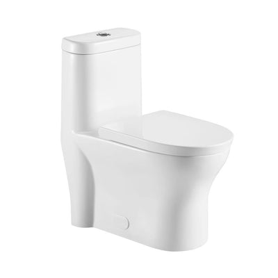 12 in. Rough-In 1-piece 1.1/ 1.6 GPF Dual Flush Round Siphonic Jet Toilet in White, Seat Included - Super Arbor