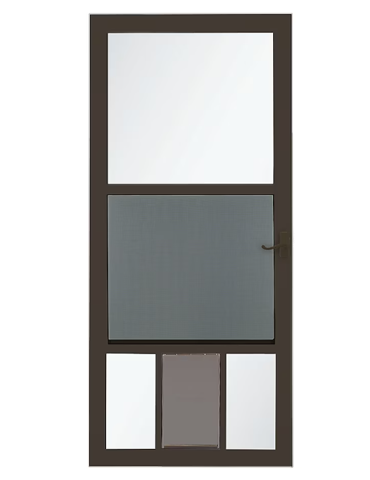 LARSON Pet View 32-in x 81-in Brown Full-view Self-storing Aluminum Storm Door with Brown Handle