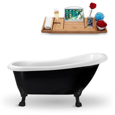 61 in. Acrylic Fiberglass Clawfoot Non-Whirlpool Bathtub in Black - Super Arbor
