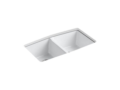 KOHLER Brookfield Undermount Cast Iron 33 in. 5-Hole Double Bowl Kitchen Sink in White
