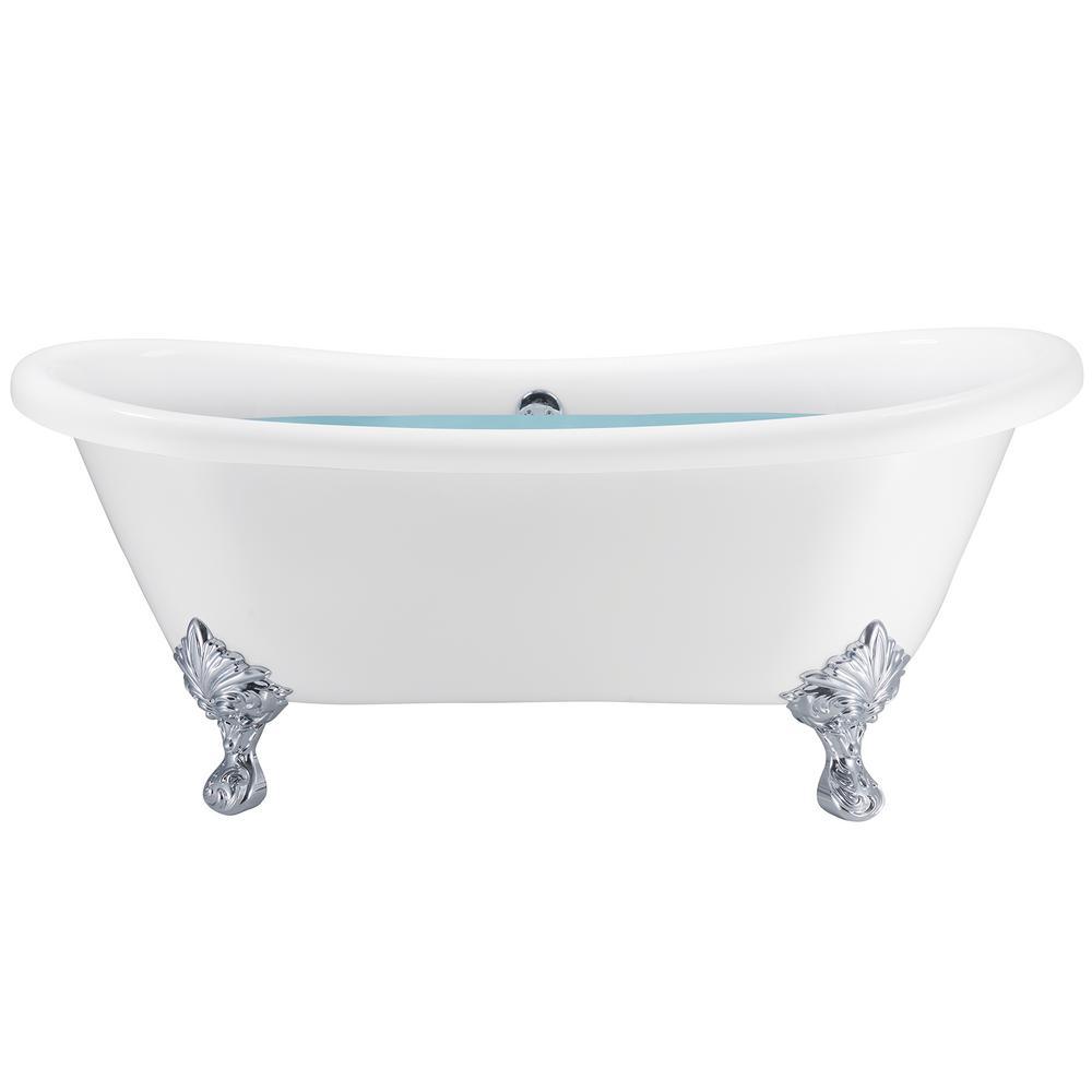 59 in. Fiberglass Double Slipper Clawfoot Non-Whirlpool Bathtub in Matte White - Super Arbor
