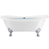 59 in. Fiberglass Double Slipper Clawfoot Non-Whirlpool Bathtub in Matte White - Super Arbor