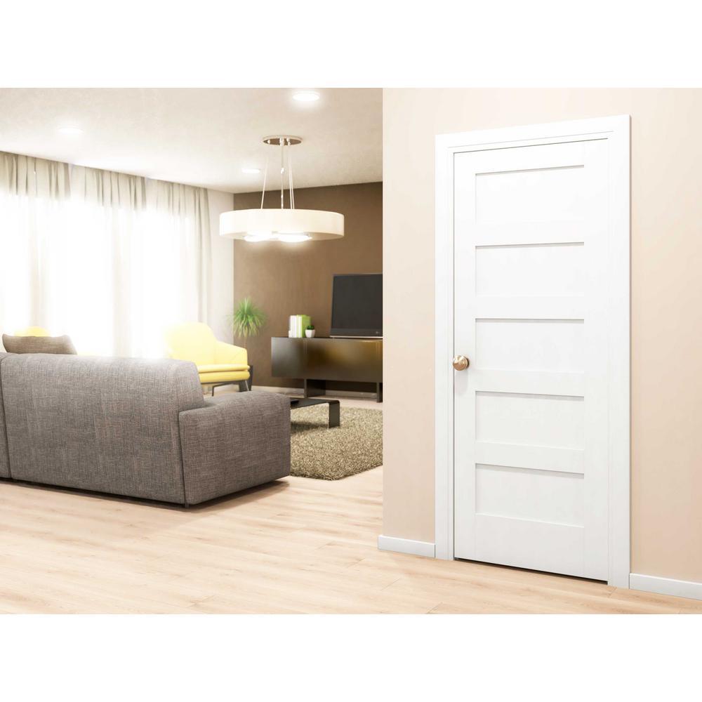 30 in. x 80 in. x 1-3/8 in. Shaker White Primed 5-Panel Solid Core Wood Interior Slab Door - Super Arbor